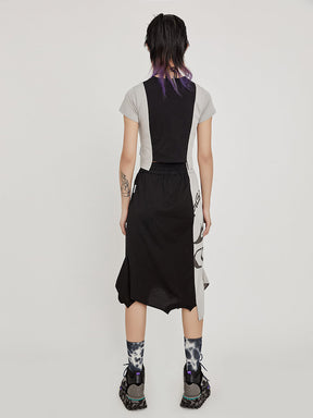 MUKTANK Black And White Stitching Suit Skirt