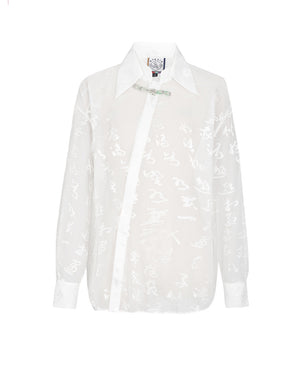 MUKZIN Sheer Lapel Oversize White Shirt