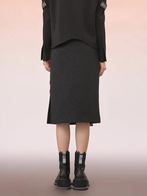 MUKZIN Black Vintage Minimalist Mid Skirt
