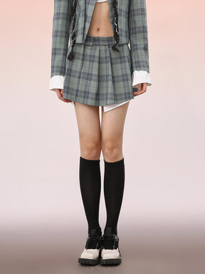 MUKZIN Pleated Plaid Mini Skirt
