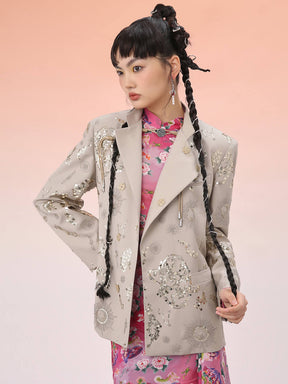 MUKZIN Mid Length Cheongsam Diagonal Collar Chinese Jacket