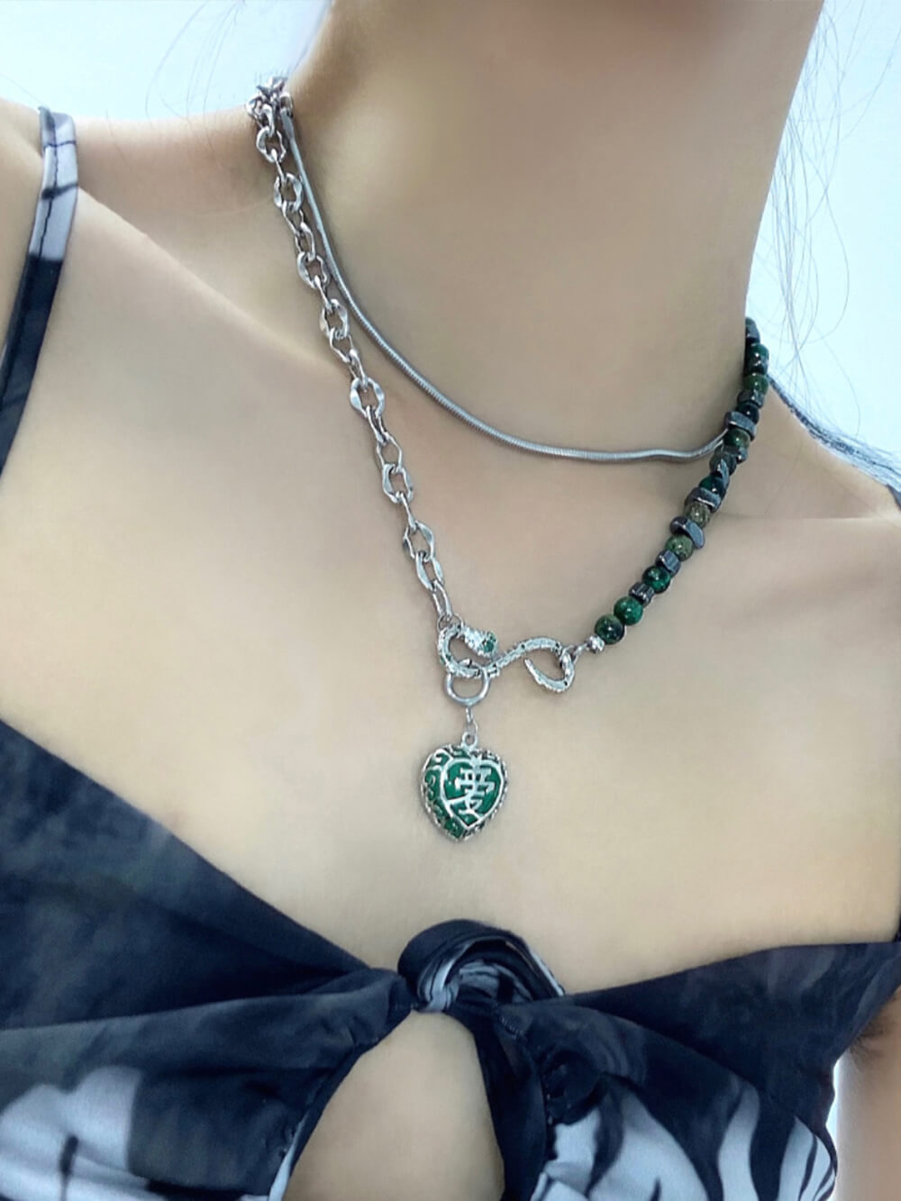 MUKTANK X WHITEHOLE Love Word Jade Ouroboros Necklace