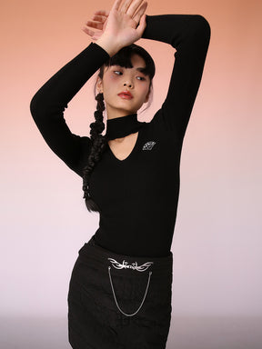 MUKZIN Black Hollow Design Trendy Knit Sweater