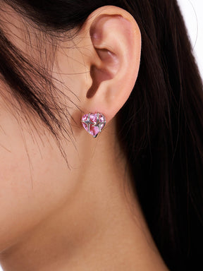 MUKTANK Pink Diamond Heart Stud Earrings