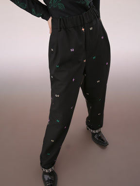 MUKZIN Embroidered Texture Casual Cloth Cropped Pants