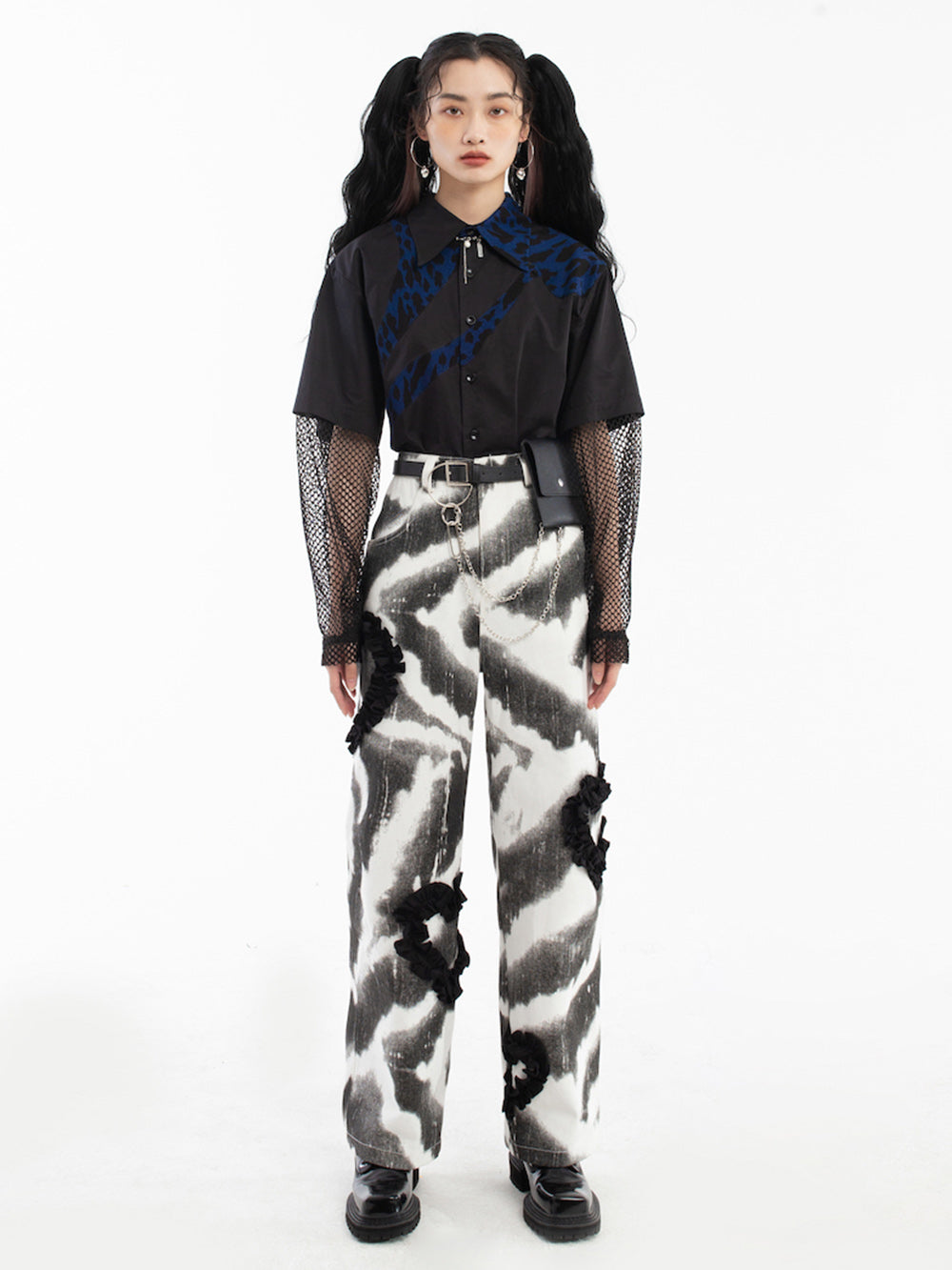 MUKTANK×TWOPLUMGIRLS  Leopard-print Abstract Appliqué Shirt Mesh