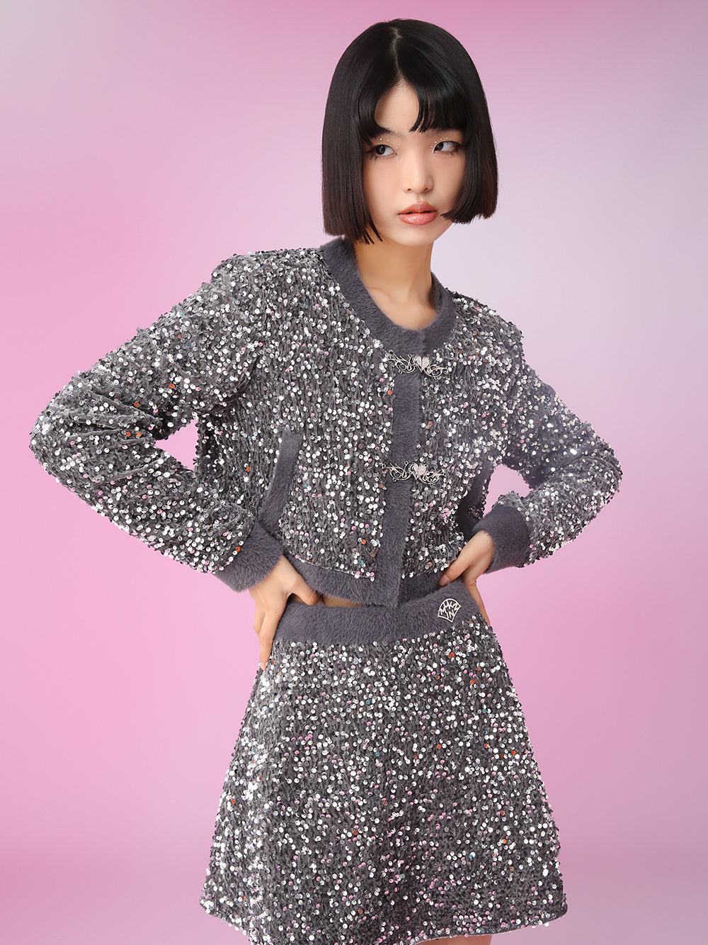MUKZIN Y2K Style Attractive Sparkling Coat Skirts Charming Set