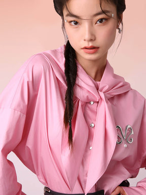 MUKZIN Irregular Detachable Collar Pink Shirt