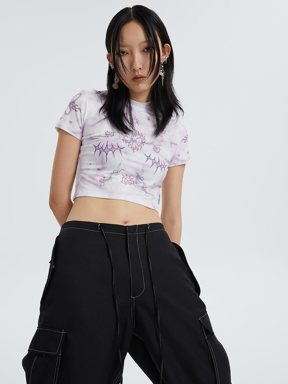 MUKTANK White And Purple Printed Crop Top