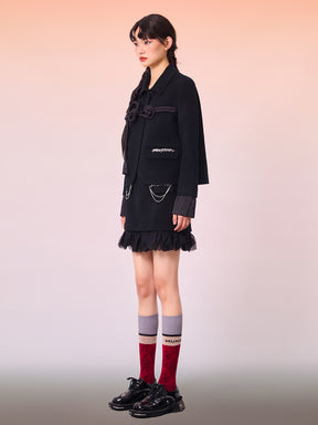 MUKZIN Short Woolen Coat With Black Heart Buckle Design
