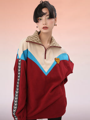 MUKZIN Classic Blue and Red Collocation Loose Hoodie Jacket