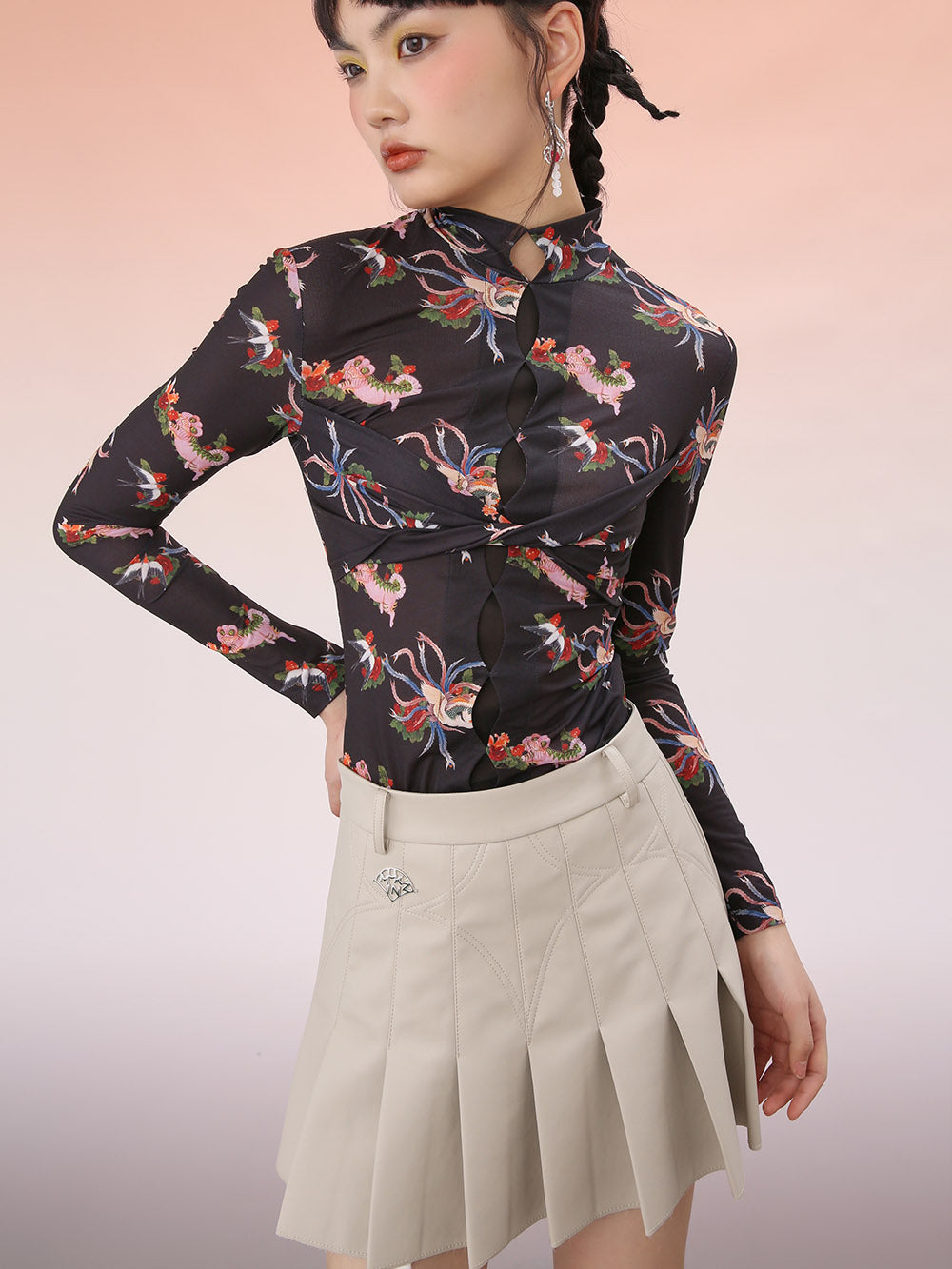 MUKZIN Off-White Trendy All-Match Short Pleated Skirt