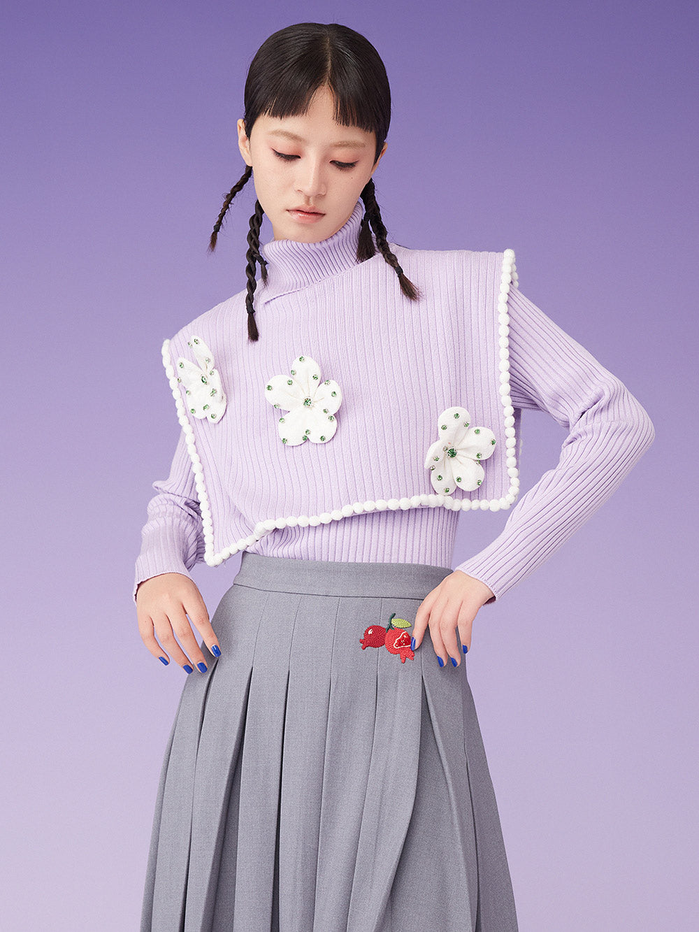 MUKZIN Purple Retro Two-piece Nigh Neck Slim Fit Sweater Excluding Decoration