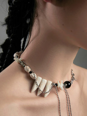 MUKTANK×DARKNESS Long Teeth Colliding Multi-layer Titanium Steel Necklace