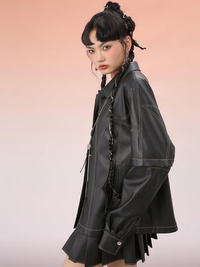 MUKZIN Mid-length black PU jacket