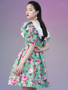 MUKZIN SS2021 Floral Dress with White Baby Collar