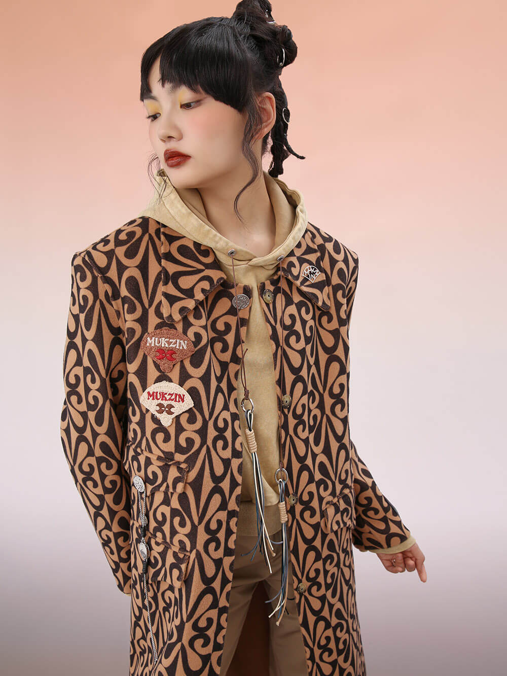 MUKZIN Loose Fit Mid-Length Brown Double-Sided Nylon Coat
