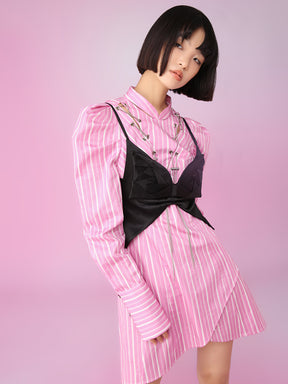 MUKZIN Pink Stripe High Waist Classic Dresses