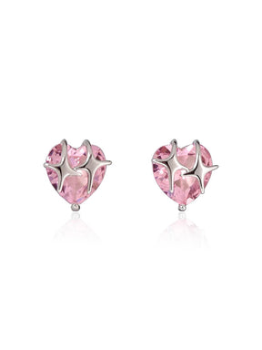 MUKTANK Pink Diamond Heart Stud Earrings
