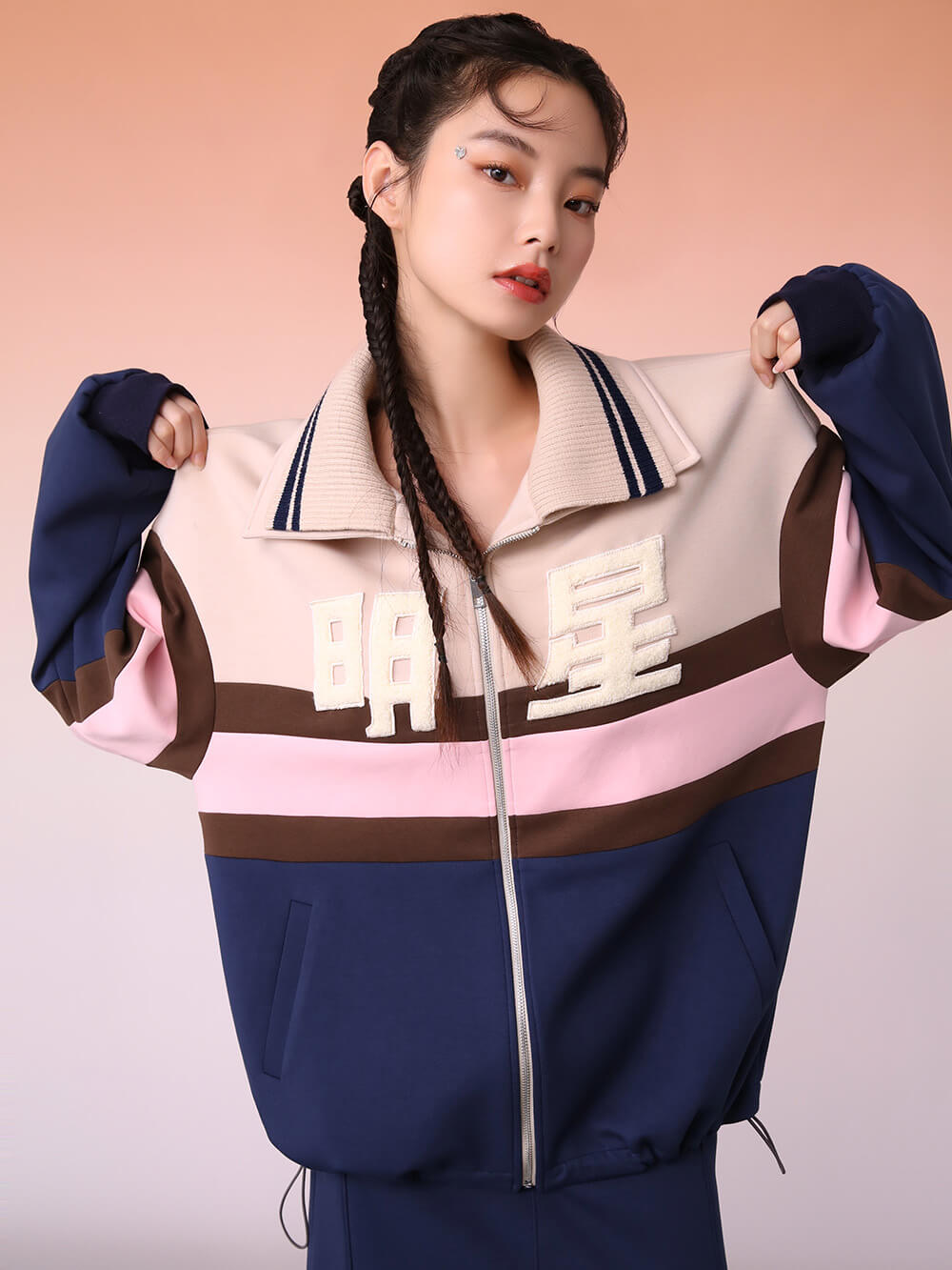 MUKZIN Pink and Blue Casual Track Jacket