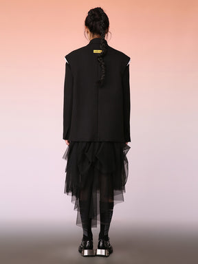 MUKZIN Black mid-length Tang Suit Design Down Jacket