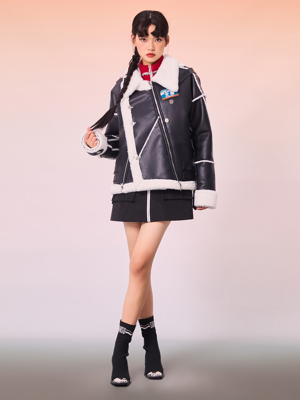 MUKZIN Black and White -Block Lambskin Coat
