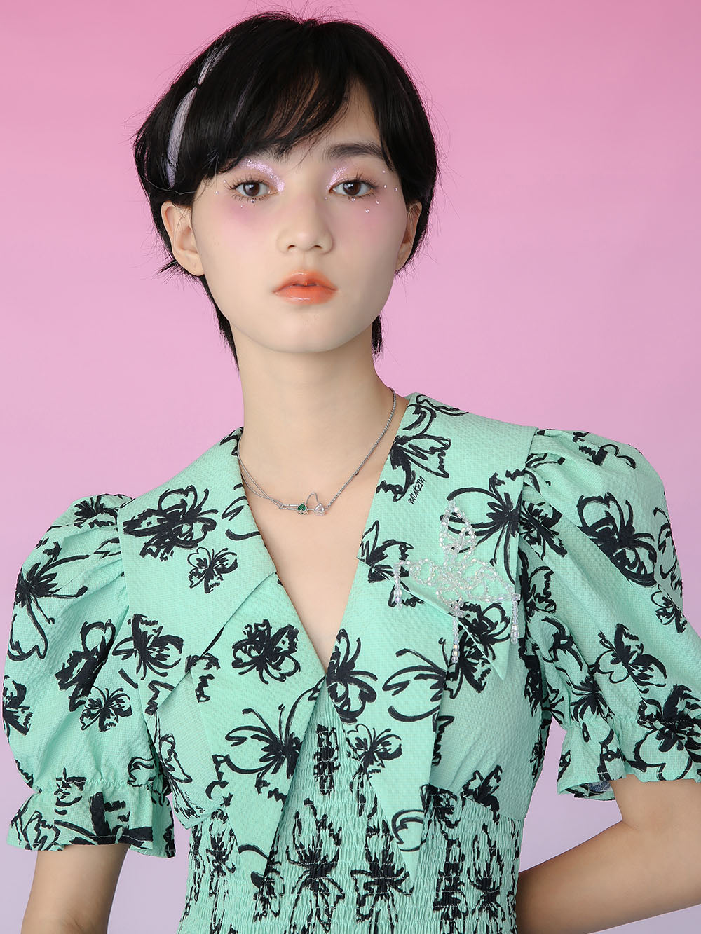 MUKZIN Collar Double Layer Butterfly Silhouette Design Dress