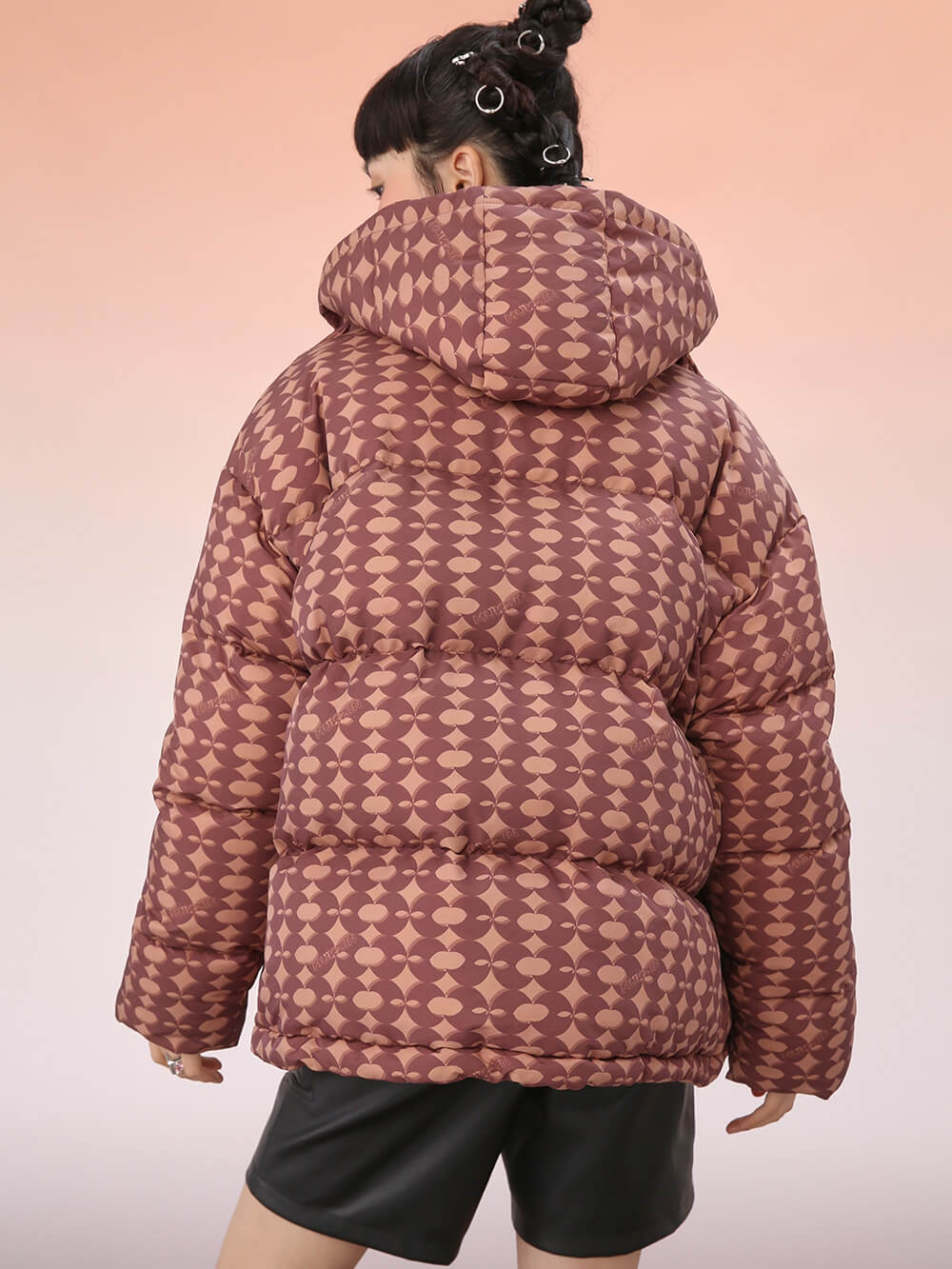 MUKZIN Cropped Hooded Printed Down Jacket