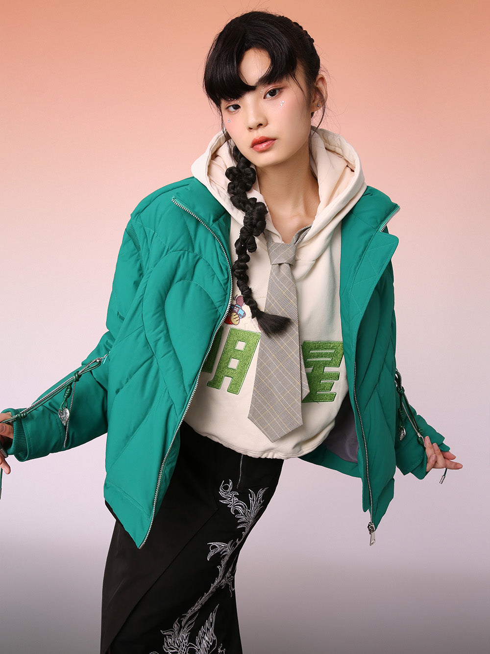 MUKZIN Dark Green Lively and Cute Down Jacket