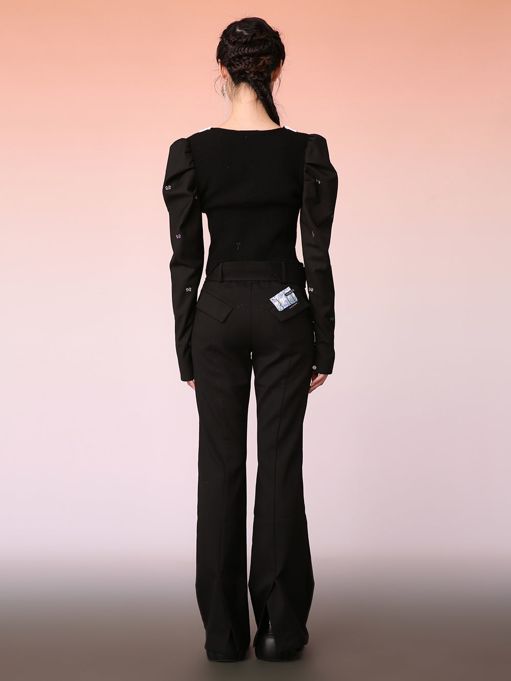 MUKZIN Black Stitching Design Fashion Embroidered Sweater