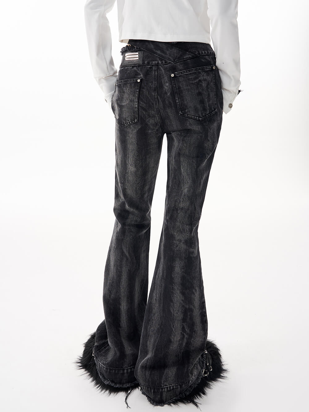 MUKTANK Ⅹ WESAME Retro Slim Casual Tight High Waist Black Denim Flared Pants