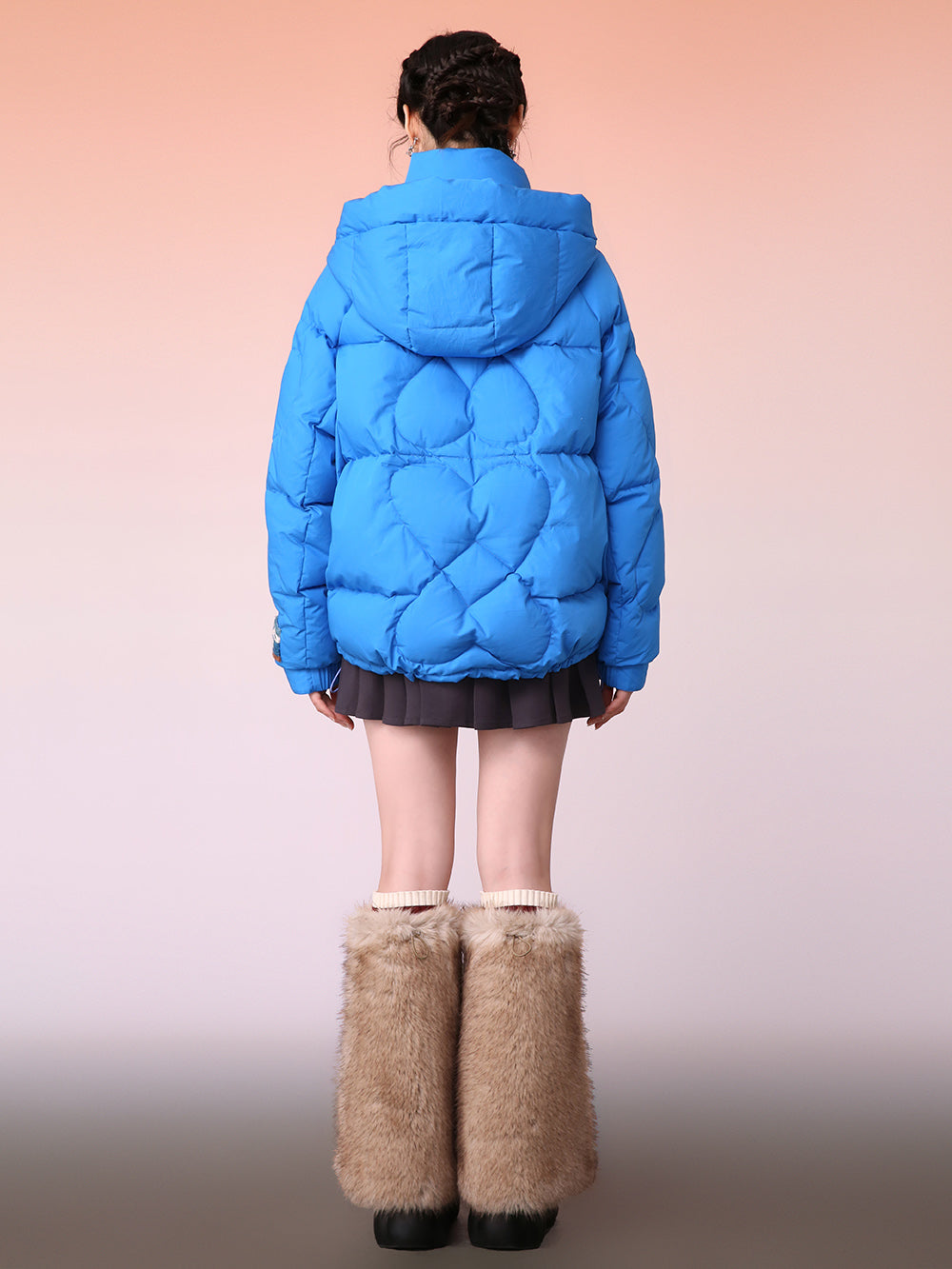 MUKZIN Blue Mid-length Down Jacket With Hand-Woven Hat Rope