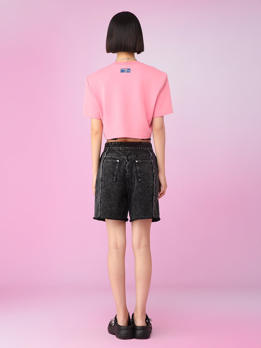 MUKZIN  A-Line Black Washed Denim Shorts All-match