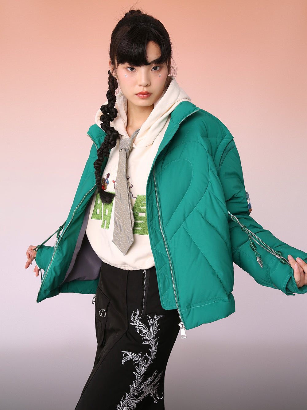 MUKZIN Dark Green Lively and Cute Down Jacket