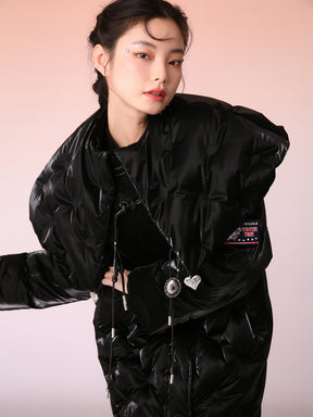 MUKZIN Matt Black Patent Leather Long Down Jacket