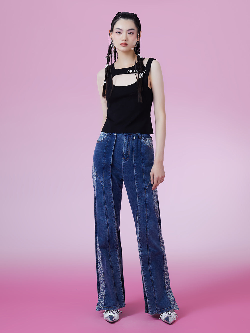 MUKZIN Jacquard High Rise Washed Relaxed Jeans