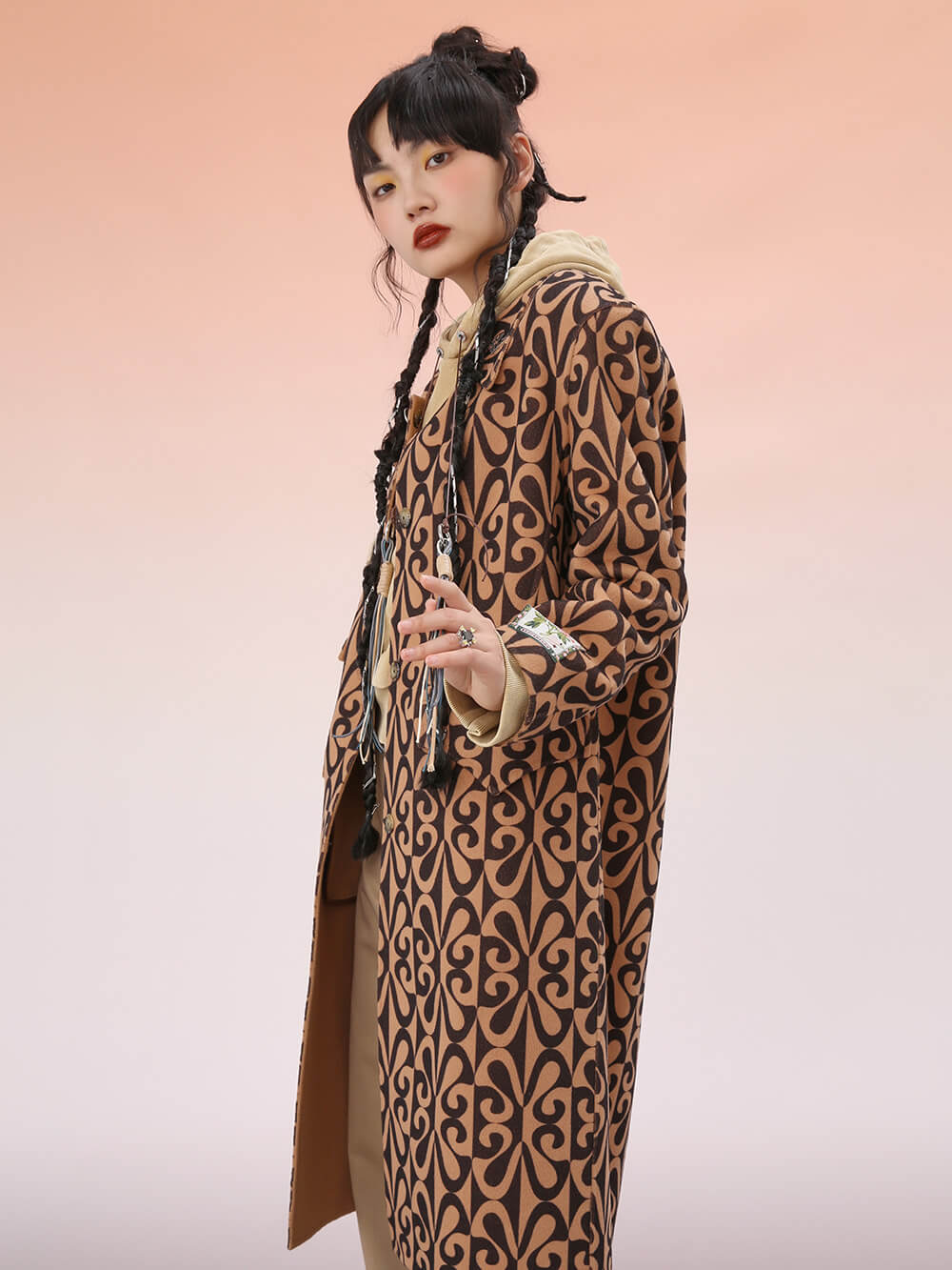 MUKZIN Loose Fit Mid-Length Brown Double-Sided Nylon Coat