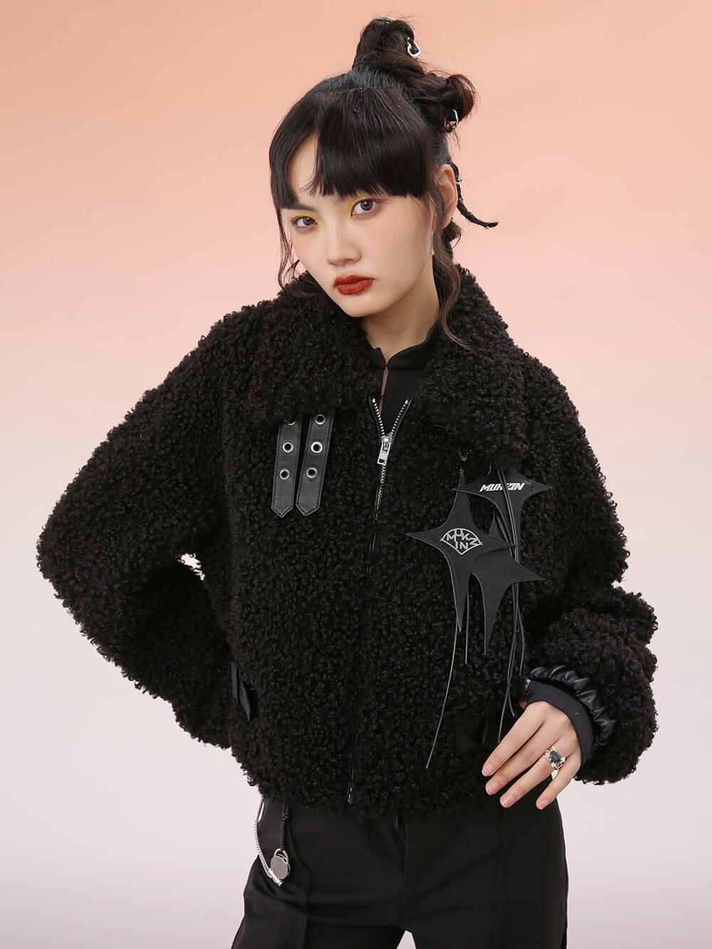 MUKZIN Truncated Black Printed Fur Coat