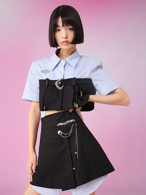 MUKZIN Contrasting Color Fake Two Pieces Loose Short Shirts