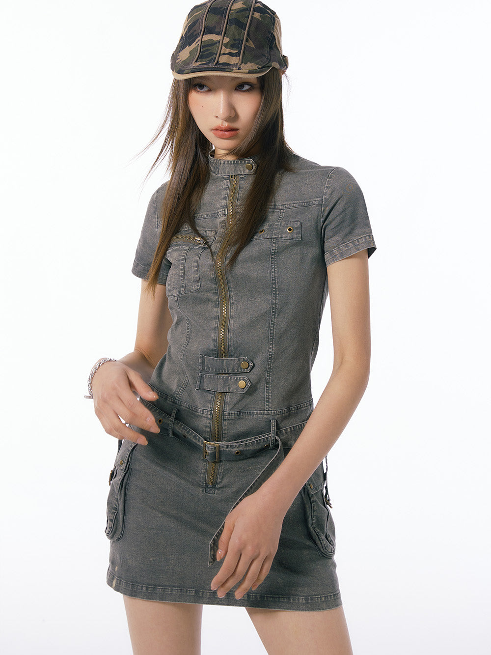 MUKTANK×WESAME Europe Casual Frock Stero Hip-packing Jeans Dresses