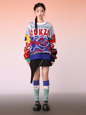 MUKZIN Contrasting Color Design Sweater