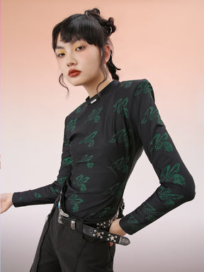 MUKZIN Azure Delicate Pattern Diamond Bottom Shirt