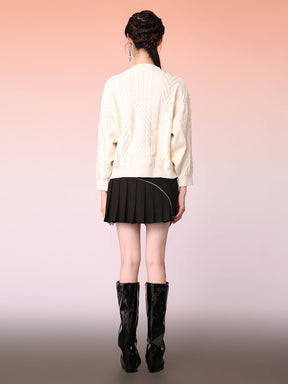 MUKZIN Irregular Slit White Sweater