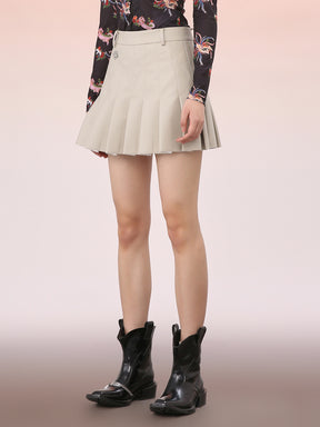 MUKZIN Off-White Trendy All-Match Short Pleated Skirt