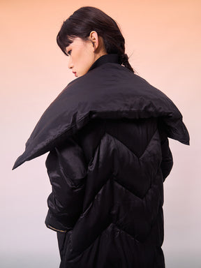 MUKZIN Long Down Jacket In Black Silk And White Duck Down