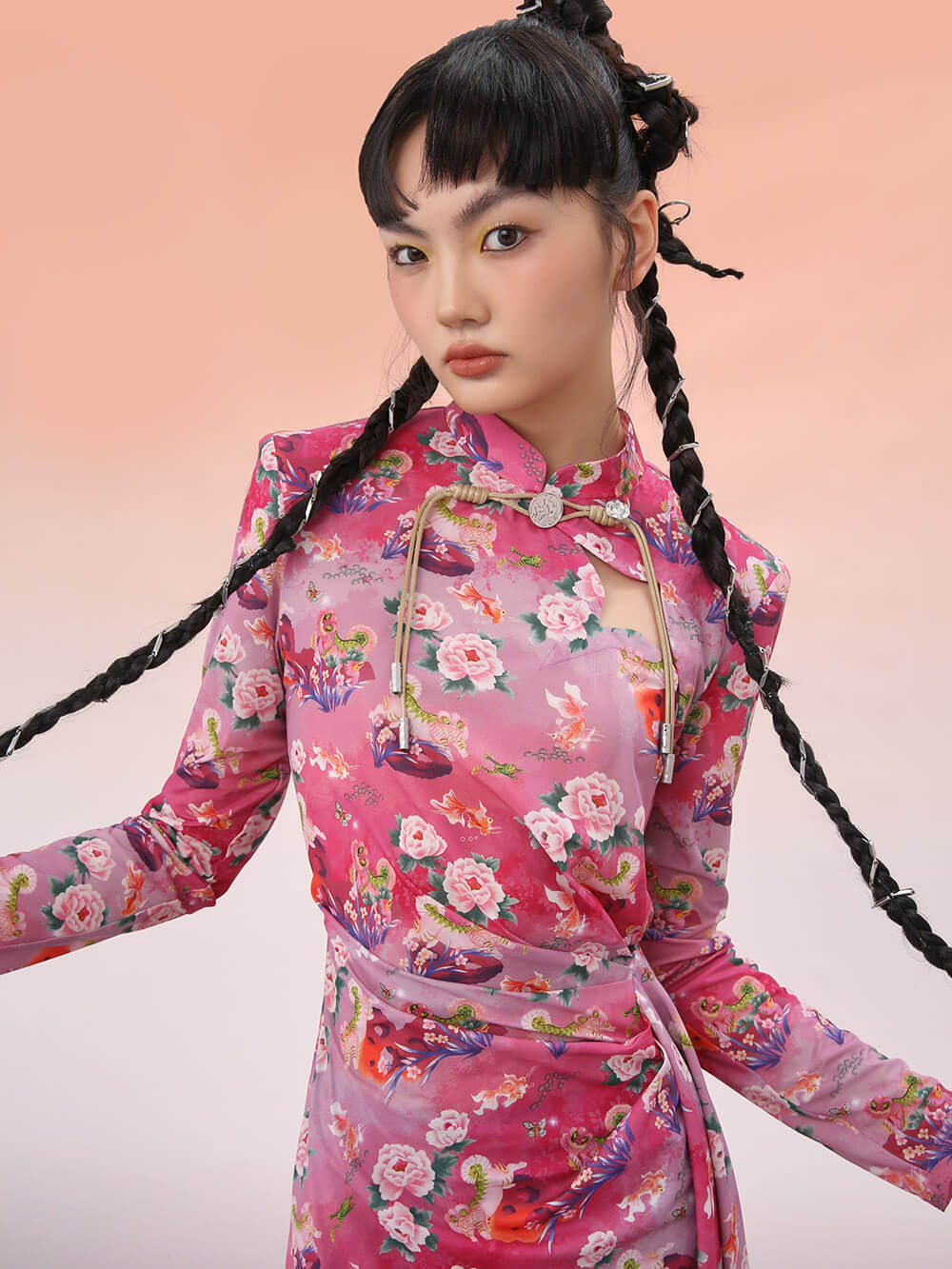 MUKZIN Slim Fit Knitted Bottoming Print Cheongsam Dress