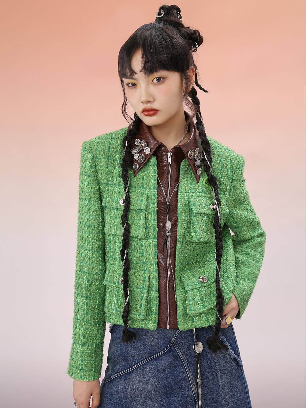 MUKZIN Green Short Delicate Textured PU Jacket