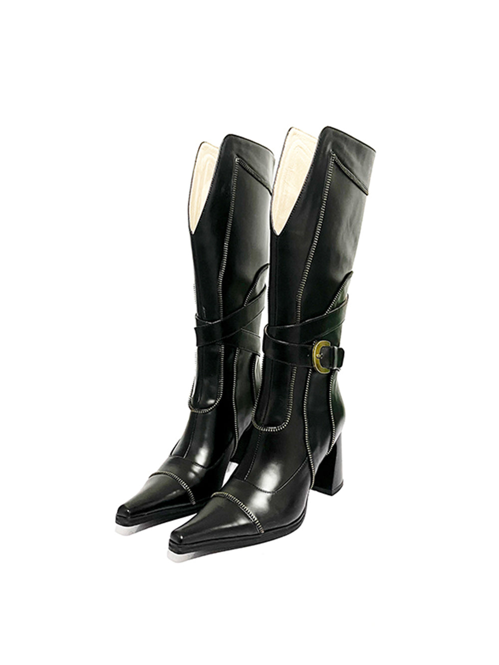 MUKTANK×AZ43 Black Pointed Shoes Distressed Zipper Trim Boots