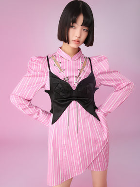 MUKZIN Pink Stripe High Waist Classic Dresses