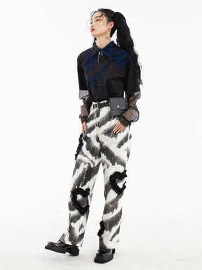 MUKTANK×TWOPLUMGIRLS  Leopard-print Abstract Appliqué Shirt Mesh